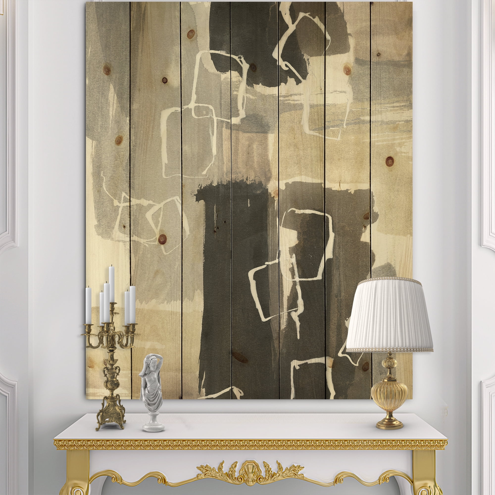 Designart 'Abstract Glam Dancing shape I' Modern & Contemporary Print on Natural Pine Wood