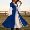 thumbnail image 6 of Women's Renaissance Medieval Dress Square Neck Flare Sleeve Maxi Gown Vintage Irish Peasant Dress Lace-up Waist Halloween Costume Cosplay Fair Festival Party Wear, 6 of 9