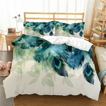 YJHDM Peacock Feather Bedding Set 3D Women's Adult Duvet Cover Pillowcase 2/3pcs for King Queen Bed