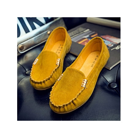

UKAP Womens Loafers Slip On Boat Shoe Flat Flats Non-slip Moccasin Ladies Casual Shoes Hand-Stitching Lightweight Yellow 6.5