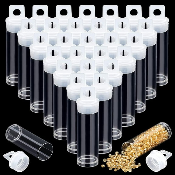 30pcs Clear Tube Bead Containers Plastic Storage Tubes with Caps Organizers Bottle Container Set