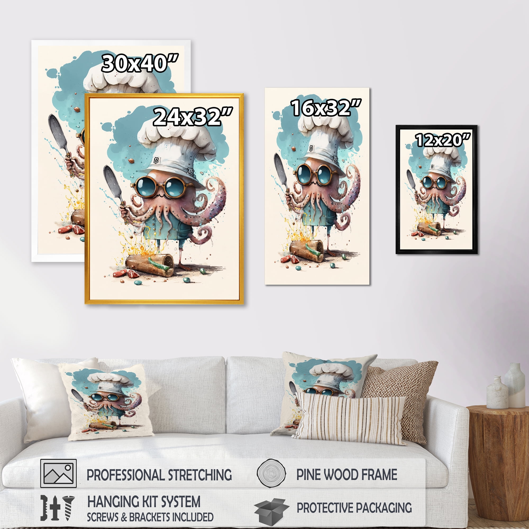 Designart Octopus In The Kitchen Canvas Wall Art