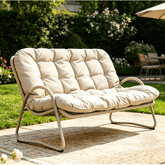 Outdoor Loveseat, Double Wicker Loveseat with Soft Cushion, All-Weather Rattan 2-Seater Patio Lounge Chair for Balcony, Backyard, Poolside, Porch