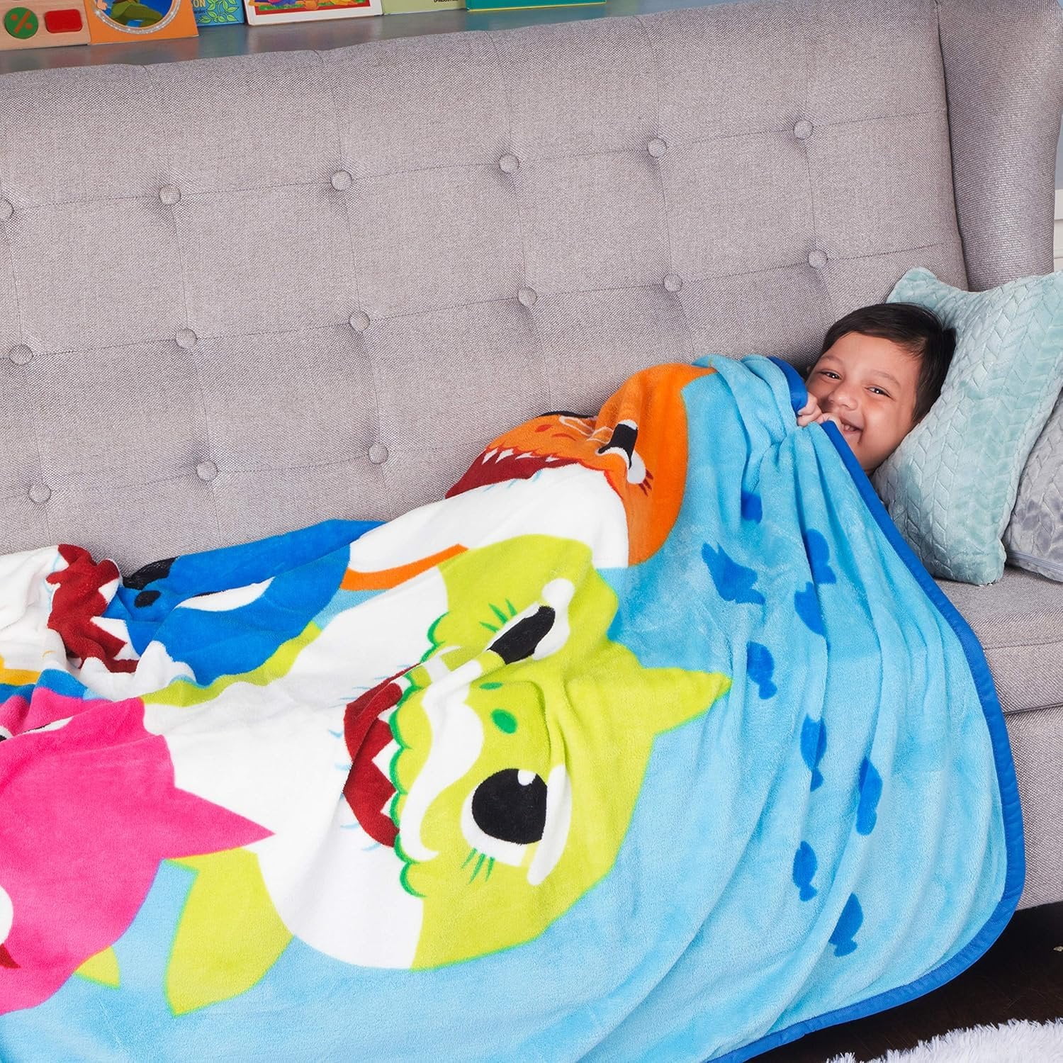 Franco Kids Bedding Baby Shark Micro Raschel Blanket, 62 in x 90 in