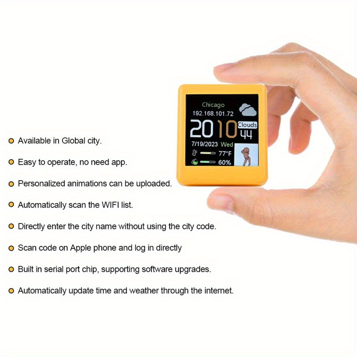 Mini WiFi Smart Weather Station Clock with Color Screen, Animation Display, Temperature Humidity Time Alarm, Desktop Decor for Home Game Room
