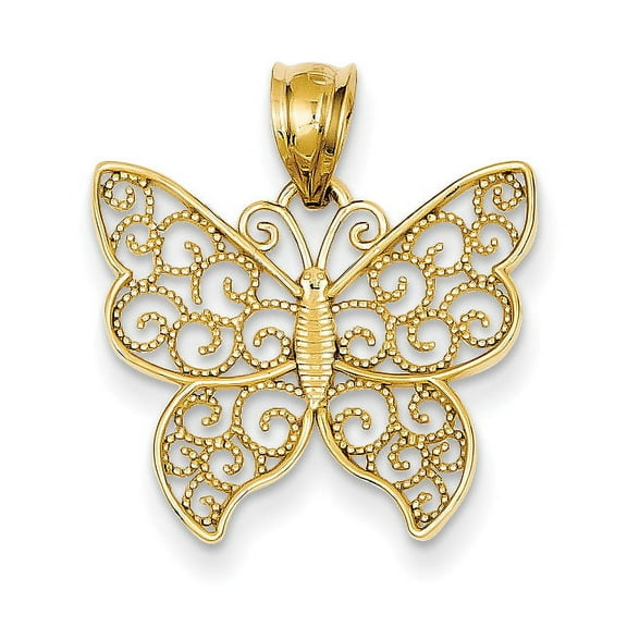 Finest Gold 14K Yellow Gold Filigree Butterfly Pendant
