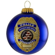 Holiday Time 3 1/4" Blue Police Glass Ball Christmas Ornament Keepsake 1 Count