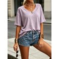 thumbnail image 4 of Summer Women's Casual Solid Color T-shirt Half Sleeved Simple V-neck Tee Tops, 4 of 6