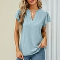 thumbnail image 2 of Women's Dressy Tops Ruffle Short Sleeve V Neck Shirt Trendy Plain Tees Summer Casual Loose Hollowed Lace Blouse, 2 of 5