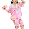 thumbnail image 1 of Kid's Pajamas Set 2-piece Cute Printed Sleepwear Short Sleeves Ruffle Cuff Nightwear Gift, 1 of 5