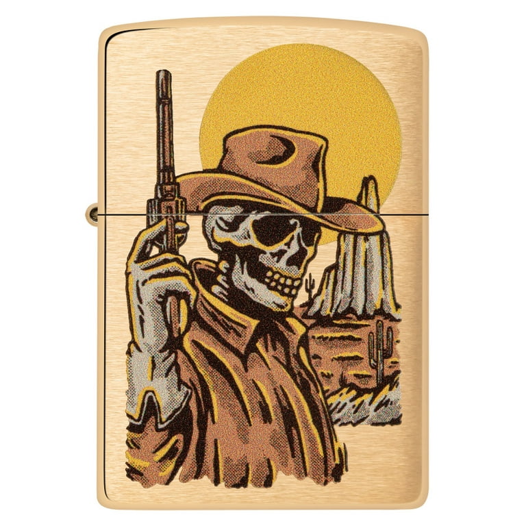 Zippo USA Wild West Skeleton Design Brushed Brass Windproof Pocket