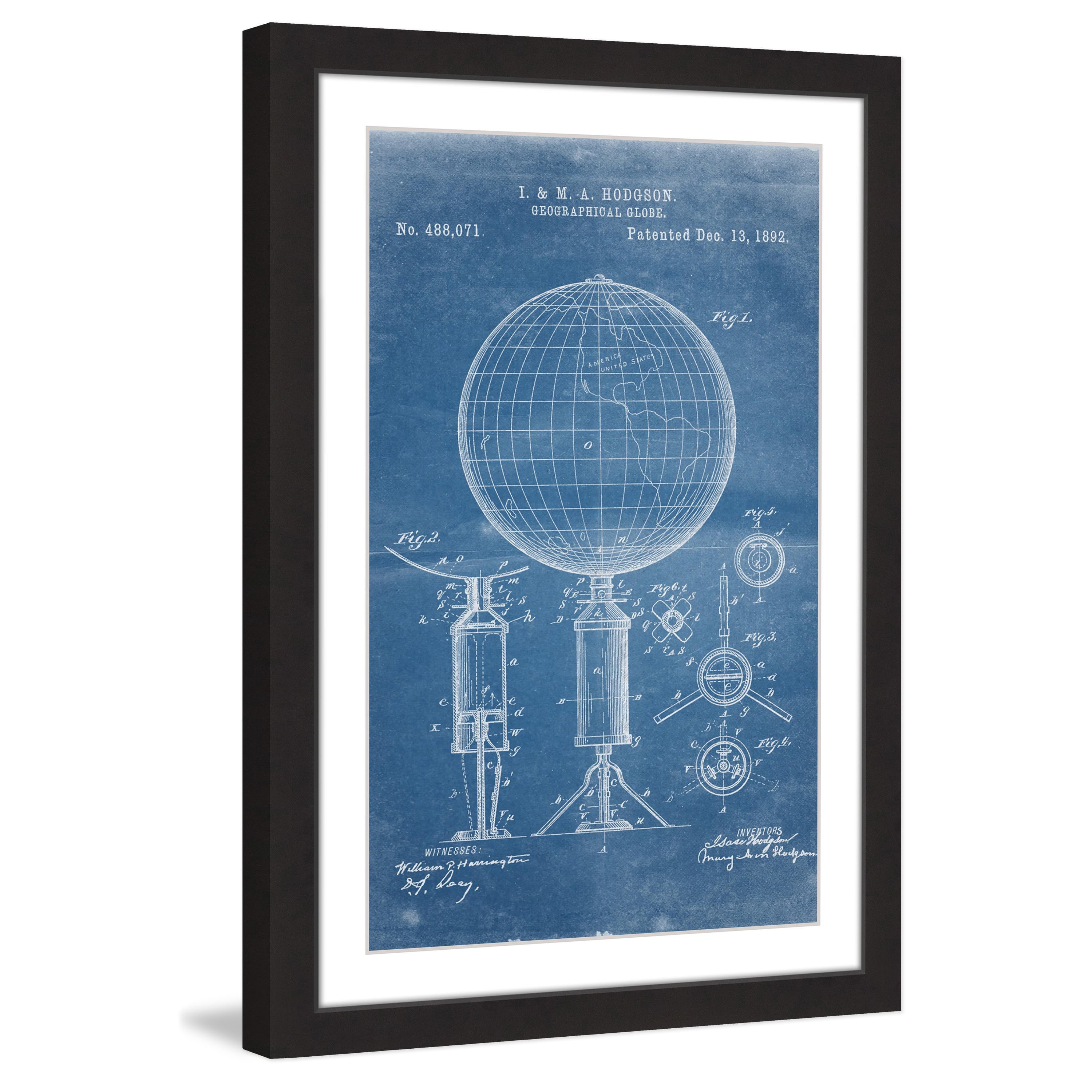 "Globe 1892 Blueprint" Framed Painting Print