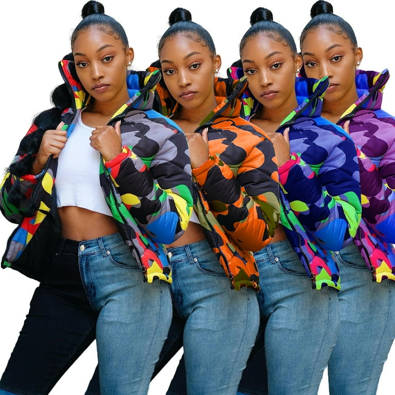 BESTSPR Puffer Jacket Womens Color Camouflage Printing Bread Clothes Down Jacket Women s Winter Coats Size S 4XL Walmart