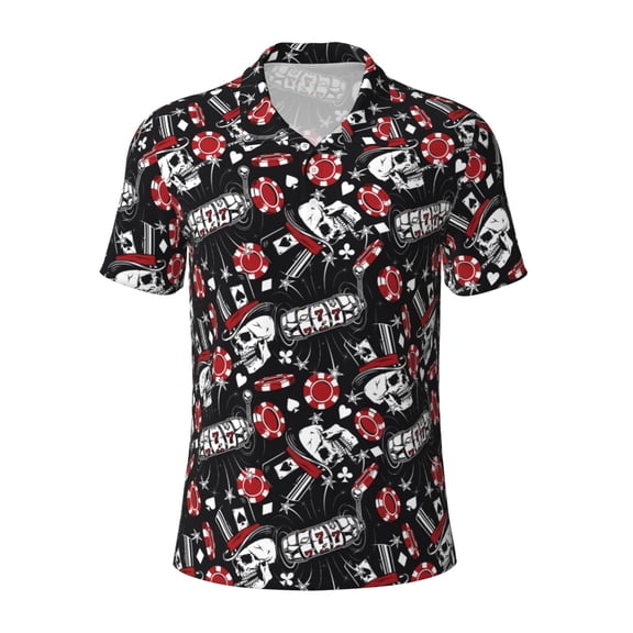Kuqiui Mens Golf Polo Shirt Dry Fit Performance Sport Short Sleeve Golf Polo Shirts for Men-Vintage Skull Casino