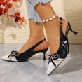 thumbnail image 6 of Women's Slingback Pumps Bow Pointed Toe Pumps with Elasticated Strap Pumps Mid Heels Evening Comfortable Dress Shoes Open Back Sandals, 6 of 9