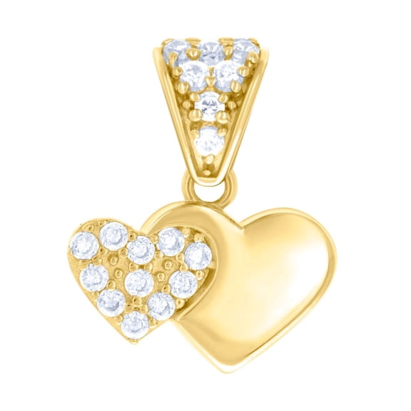 10k Yellow Gold Womens Cubic Zirconia Double Love Heart Charm Pendant Necklace 14.5x12.1mm Wide Pendant for Women