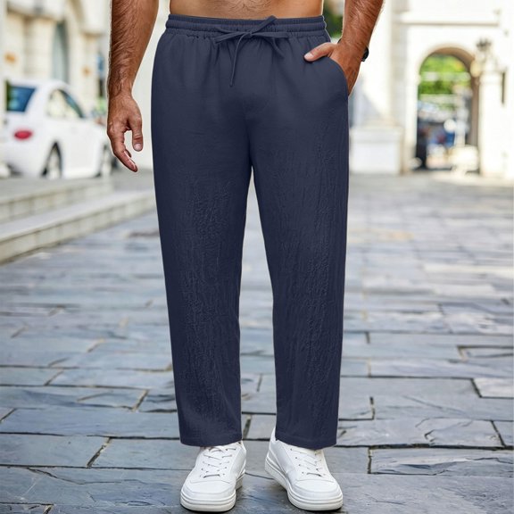 Blmnix Low Waisted Pants for Men Baggy Palazzo Comfy Pants Cotton Pants Pants Blue Full Straight-Leg Mens Casual Pants,XL