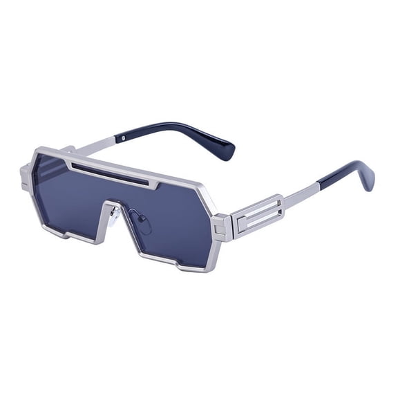 Retro Steampunk Sunglasses men's trendy one-piece irregular sunglasses women's cross-border glasses-silver grey