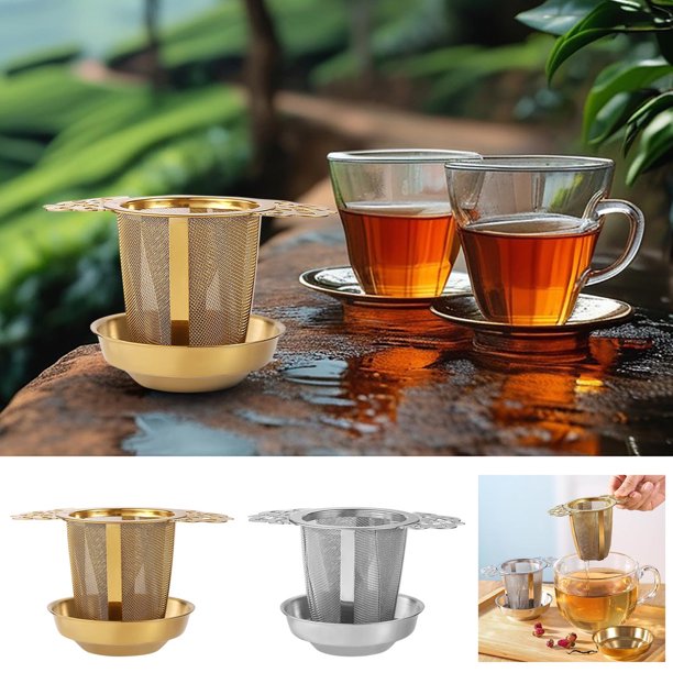 Encaje Tea Maker Infusor de té 304 Filtro de oro de acero inoxidable | Separador de té de malla fina | Diseño duradero resistente a la oxidación | Colador extraíble fácil de limpiar | Regalo