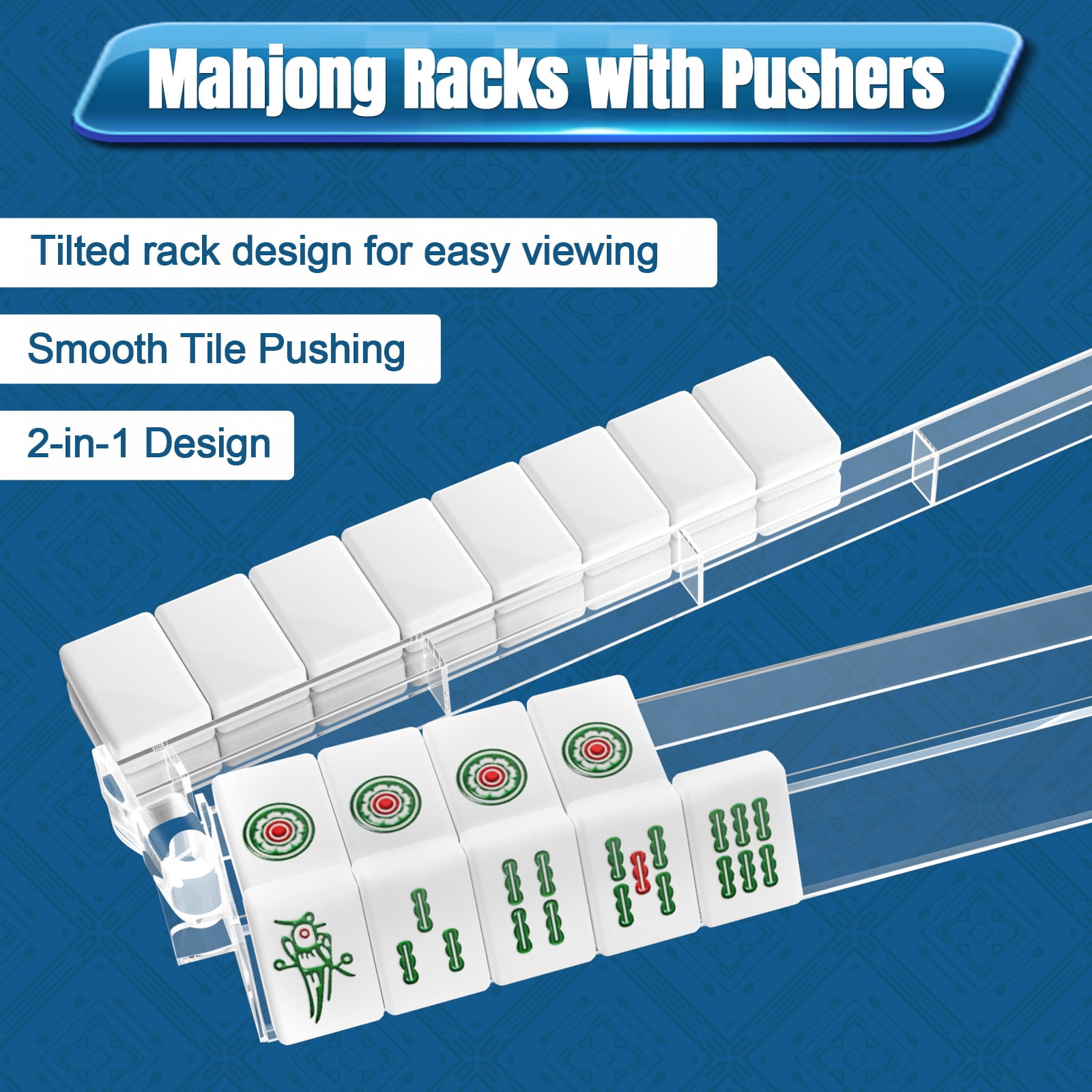 Mahjong Racks with Pushers Set of 4, Clear Mahjong Rack Accessories & Gifts
