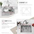 thumbnail image 4 of Stylish Undermount 23" Stainless Steel Single Bowl Kitchen Sink with Grid & Strainer S-307XG, 4 of 11