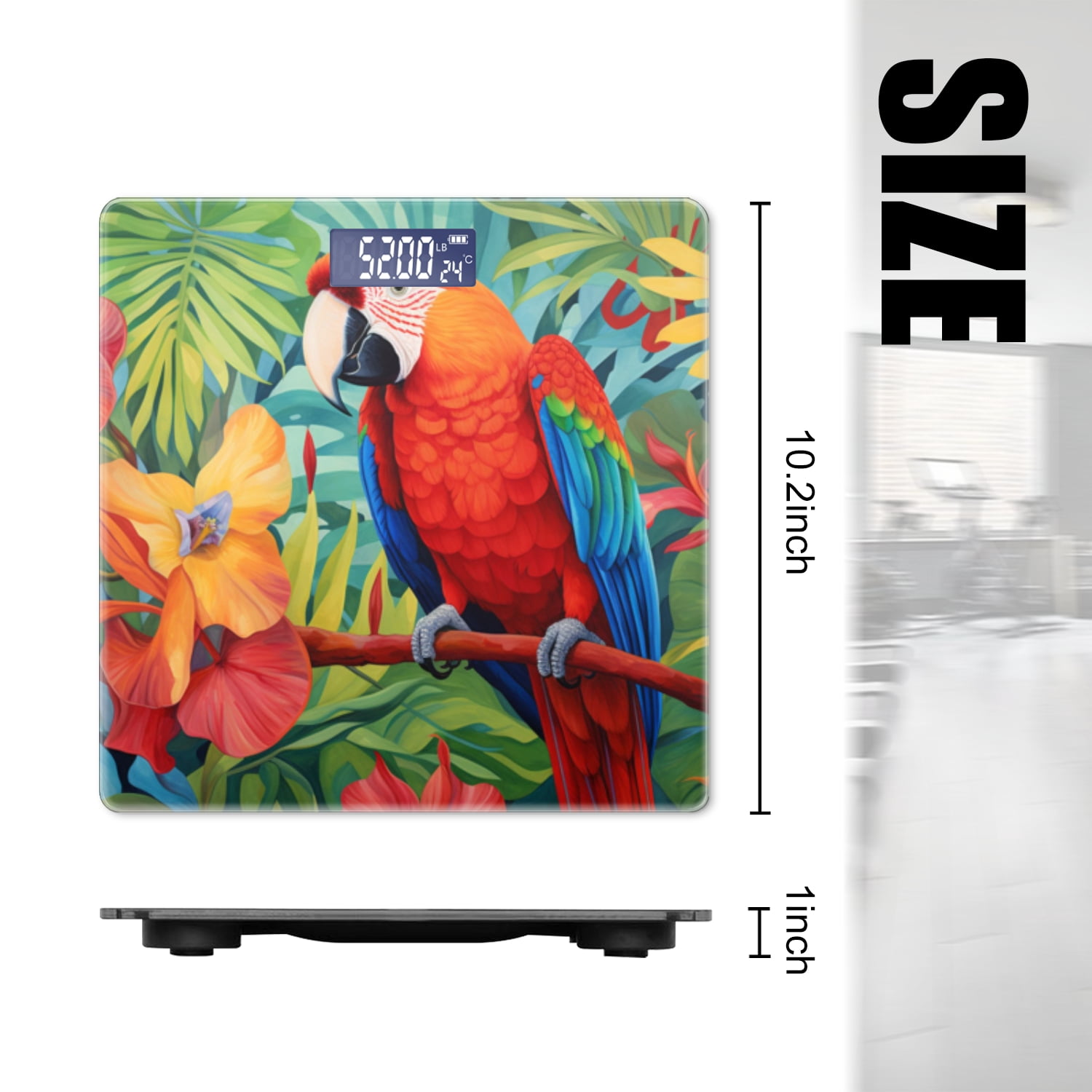 High Precision Body Weight Scale Smart Bathroom Scales with Large LCD Display(400lbs),Decorative for Bedroom-Macaw Parrot Perched On A Branch