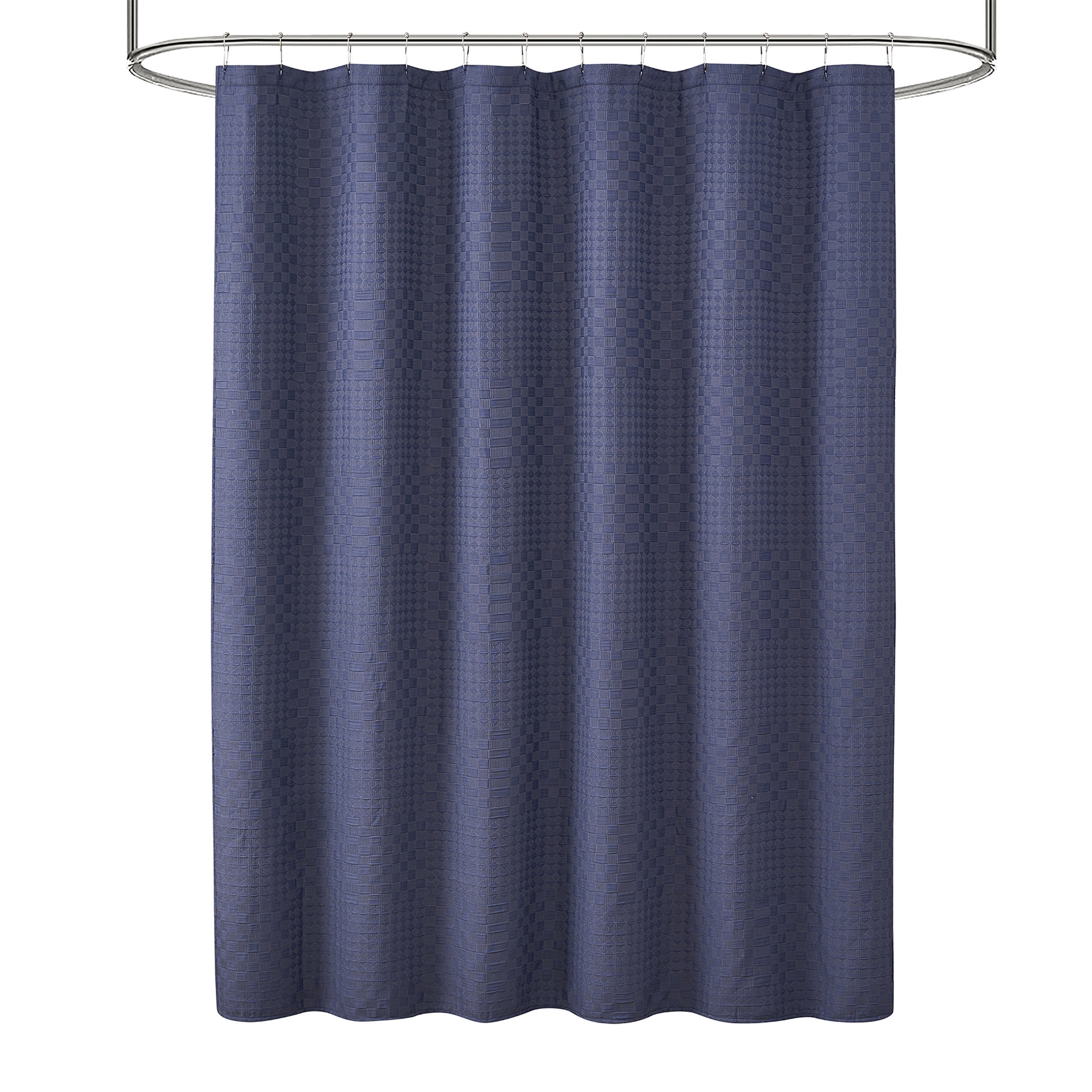 Beautiful Nightshadow Blue Check Matelassé Fabric Shower Curtain by Drew Barrymore, 72" x 72"