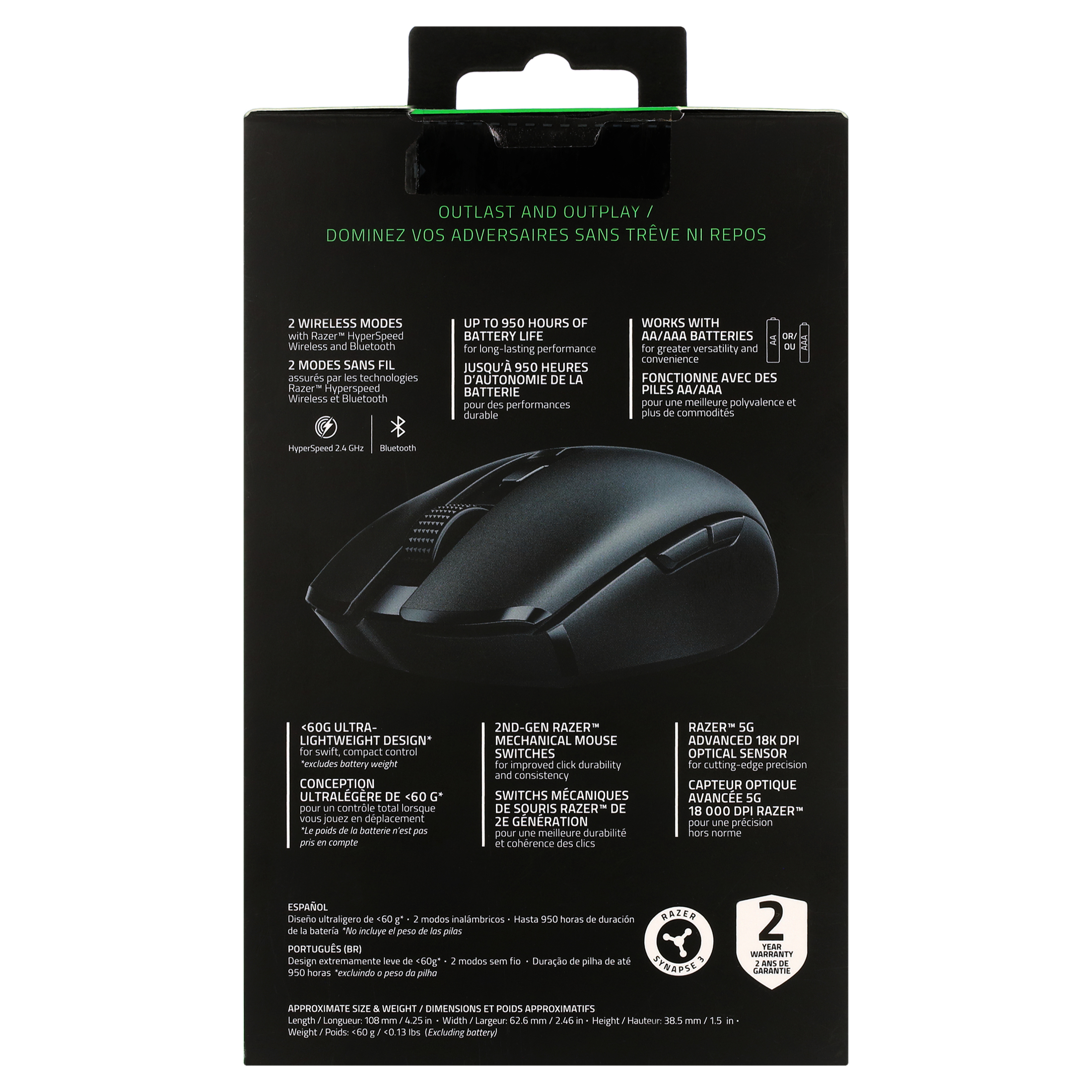 Razer Orochi V2 Wireless Optical Gaming Mouse, Black photo 4
