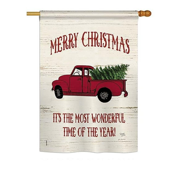 Breeze Decor BD-XM-H-114170-IP-BO-DS02-US Merry Christmas Vintage Truck Winter - Seasonal Christmas Impressions Decorative Vertical House Flag - 28 x 40 in.