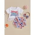 thumbnail image 5 of Michellecmm Baby Girls Summer Outfits Letter Print Tassel Short Sleeve T-Shirt and Cow Floral Print Shorts Cute Headband Set, 5 of 9