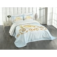 thumbnail image 3 of Ambesonne Wedding Quilted Bedspread Set 3 Pcs, Vintage Classic Rings, King Size, Pale Blue Caramel Yellow, 3 of 5
