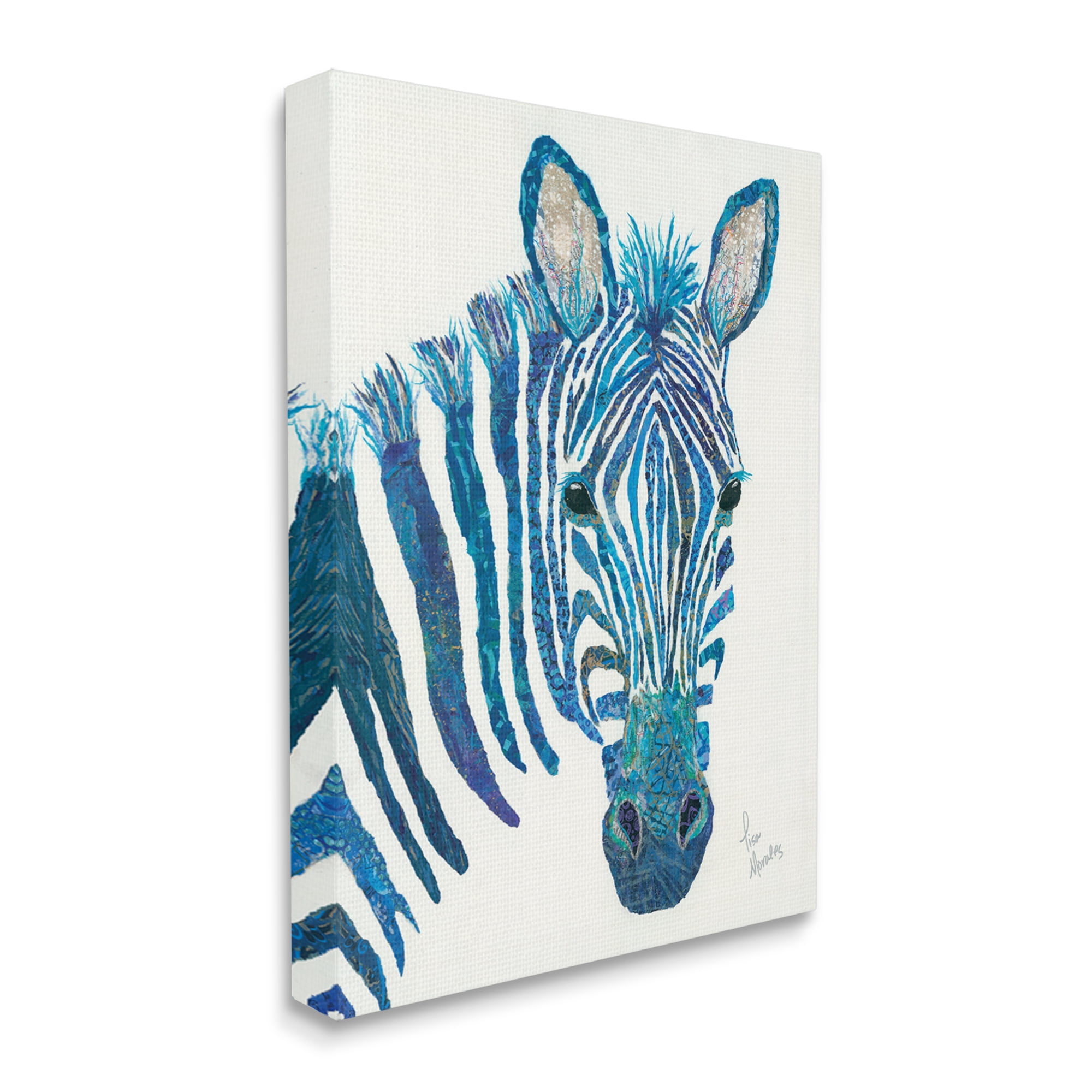 Stupell Industries Blue Zebra Stripes Wildlife Collage Portrait Graphic Art Gallery Wrapped Canvas Print Wall Art, Design by Lisa Morales
