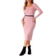 thumbnail image 4 of Vestidos de suéter INSPIRE CHIC para mujeres con escote cuadrado, cinturón, cuerpo ajustado, manga larga y larga S en rosa y gris, 4 of 6