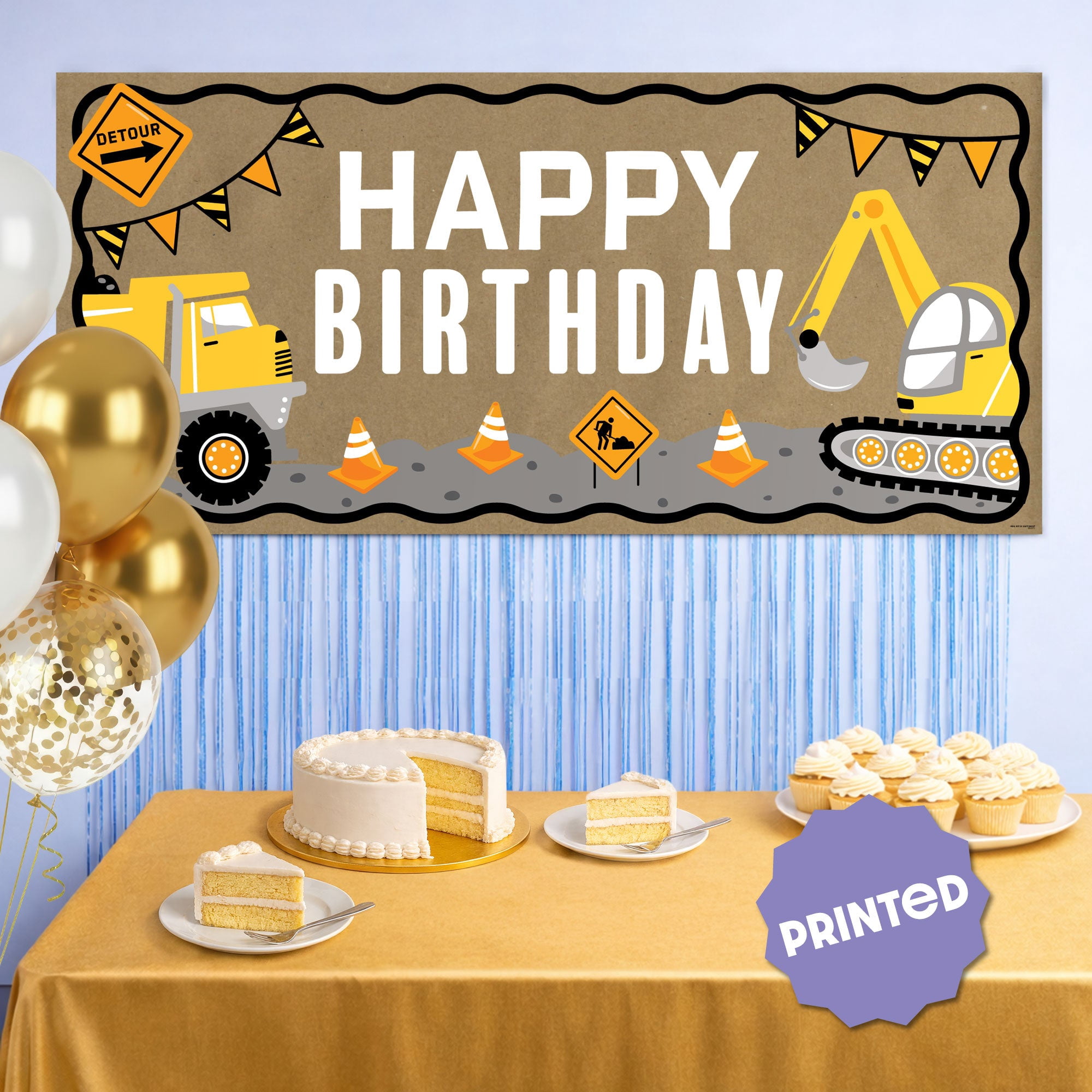 Big Dot of Happiness Dig It - Construction Kraft Paper Banner, Construction Truck Happy Birthday Party Banner, Printed Brown Paper Party Sign Decoration – 1 Count