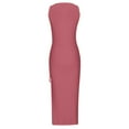 thumbnail image 5 of Summer Dresses for Women Trendy Sleeveless Boho Ribbed Drawstring Sundress Ruched Sexy High Slit Bodycon Maxi Dress, 5 of 5