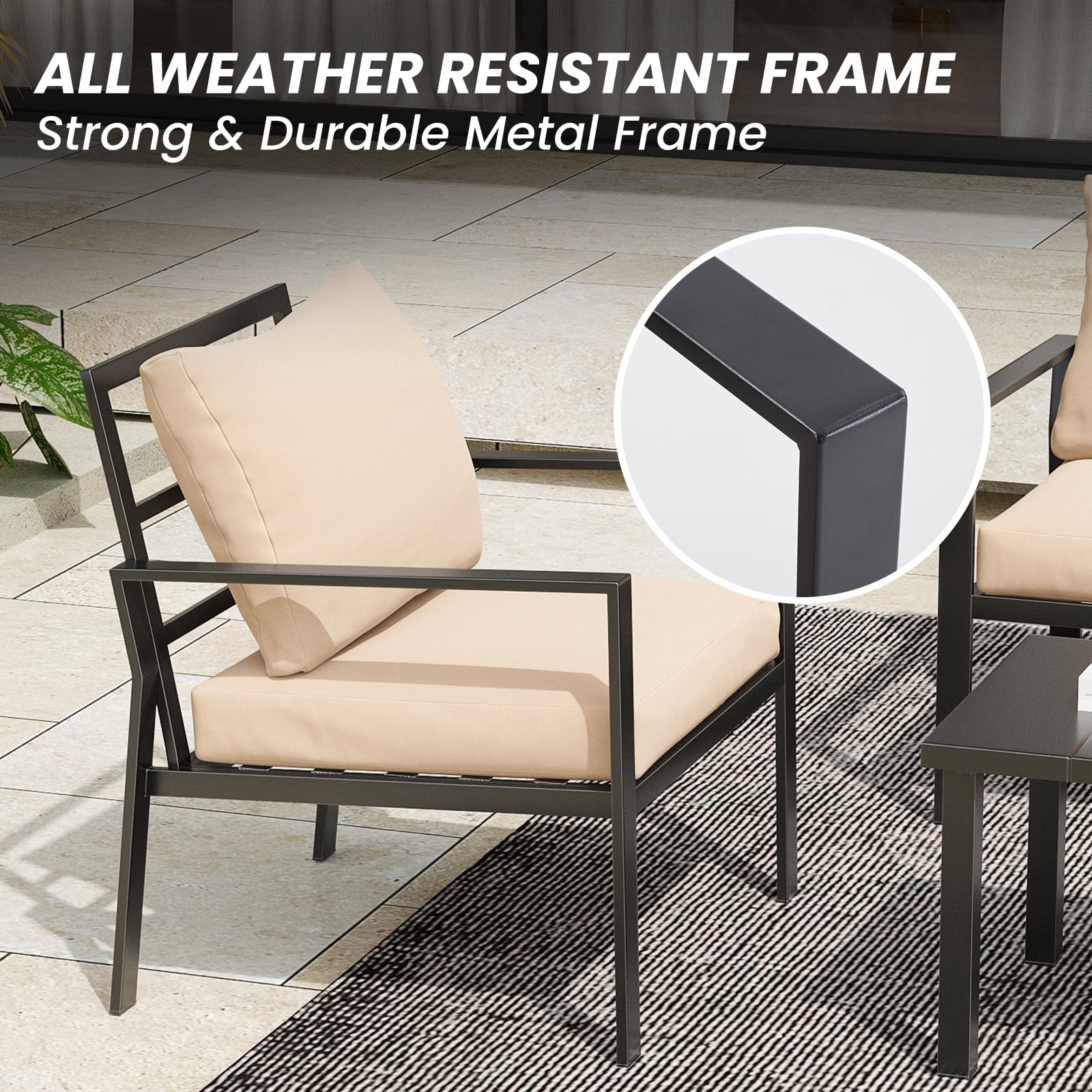 MAYEERTY Luxury Beige Metal Outdoor Furniture Set: 2 Single Chairs, 1 Double Loveseat, 1 Table
