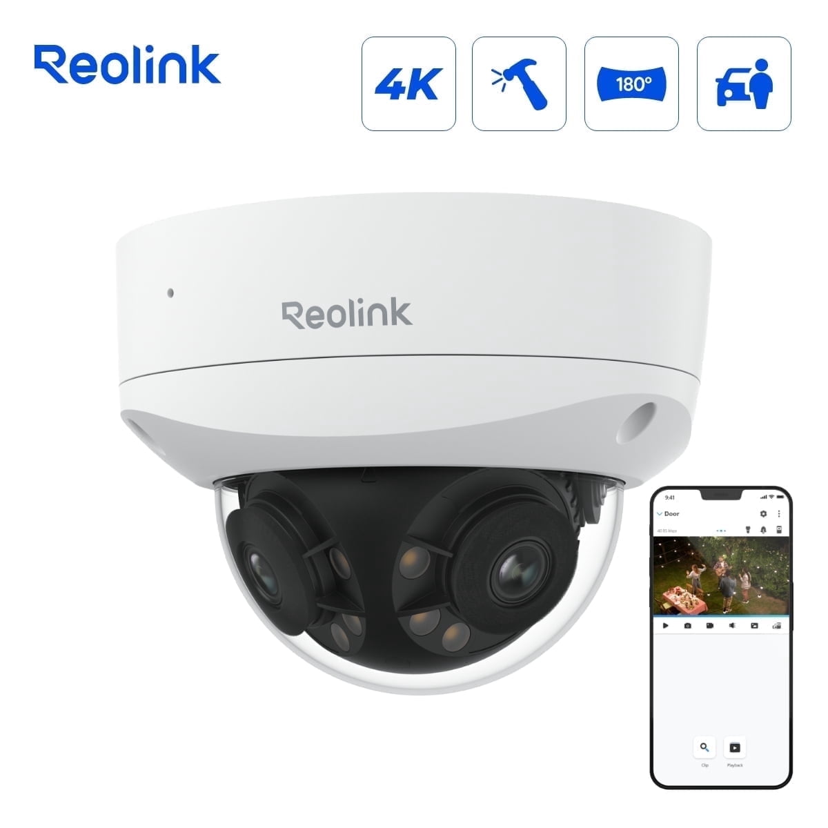Reolink Duo 2V PoE 4K 8MP Dual-Lens 180° Outdoor Spotlight Camera, Color Night Vision, IK10, IP67, Smart Detection