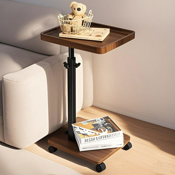 Adjustable Height Couch Tables That Slide Under Sofa, 360° Swivel rn Tv Tray Table with Wheel, C Shaped End Table for Couch, C Table for Small Place, Perfect for Livingroom, Bedroom