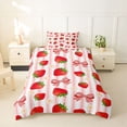 thumbnail image 2 of spefrowx Kawaii Strawberry Bow Print Twin Duvet Cover for Girls, Pink Stripe Floral Twin Bedding, Pink Reversible, 2 Pieces, 1 Duvet Cover and 1 Pillowcase, 2 of 6