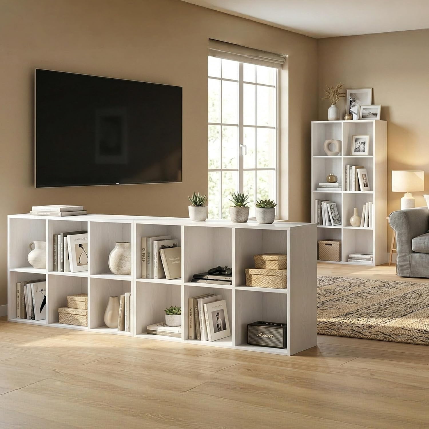 Jpiziso 5 Cube Storage Organizer 35.98"x 9.45" x 24.09" Bookcases with Closed Back for Home Office, Living Room, Bed Room White