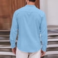 thumbnail image 4 of WTOBBYMen's Pure Cotton Linen Long Sleeve Bowling Shirt Vintage Design, Button Down Collar Casual Beach Top for Summer Vacation & Retro Styling,Sky Blue 3XL, 4 of 4