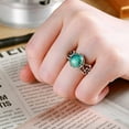 thumbnail image 5 of JQUEEN Round Turquoise Ring Vine Design 925 Sterling Silver Boho Ring Statement Ring for Women, 5 of 5