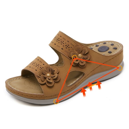 

Voncos Summer Slippers for Women- Women s Flower Massage Sandals Large Size Vintage Wedge Comfortable Slippers Ergonomic Shoes Clearance Shoes Brown 7