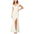 thumbnail image 2 of Fankiway Mode Robe Longue Élégante Sexy Décontractée Col en V Manches Courtes Ajustée Couleur Unie Robes de Plage pour Femmes Grande Taille, 2 of 8