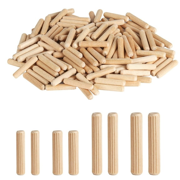 250 Pcs Wooden Dowel Pins, Wood Dowels, Fluted Wood Dowels Rods for Furniture Cabinets Crafts Woodworking (1/4", 5/16", 3/8")