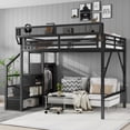 thumbnail image 6 of Full-size loft bed with stairs, metal full loft bed with storage shelves, loft bed with wardrobe suitable for teenagers, black finish(No Mattress), 6 of 17