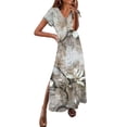 thumbnail image 2 of Amzcrzy Robes pour Femmes Robes Grande Taille pour Femmes aux Formes Robes pour Femmes Printemps et Été Col en V Uni Décontracté Manches Courtes Longue Robe Robe d'Été Robes de Printemps, 2 of 3