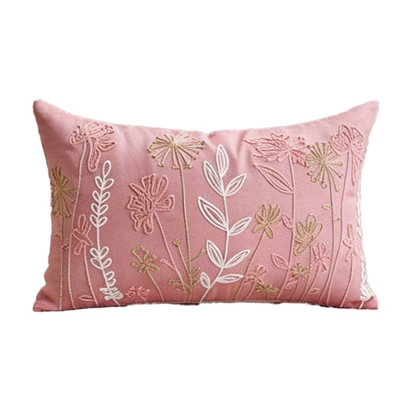Cinvoph Spring Floral Embroidered Pillowcase Modern Minimalists Cottons Linen Sofa Cushion Cover for Living Room Couch Sofa Bed 12"x20" Pink