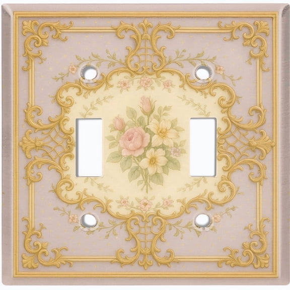 Metal Light Switch Wall Plate Outlet Cover (Printed Image of Damask Floral Pattern - Double Toggle)