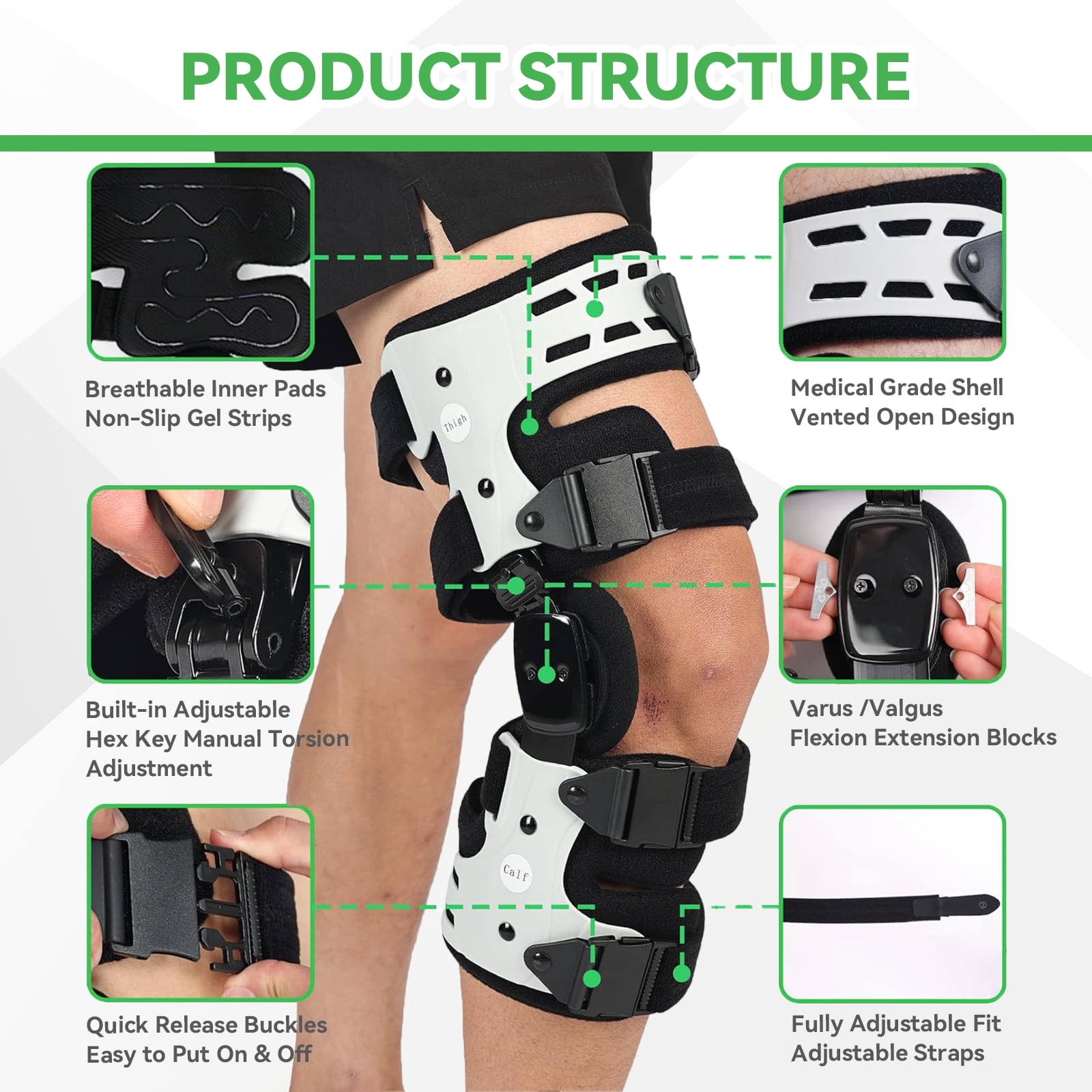 Orthomen Upgraded OA Unloader Knee Brace for Men and Women, Medial Arthritis Pain & Osteoarthritis Offloader, Bone on Bone Cartilage Joint Support with Valgus/Varus Built-in Hex Key, Right